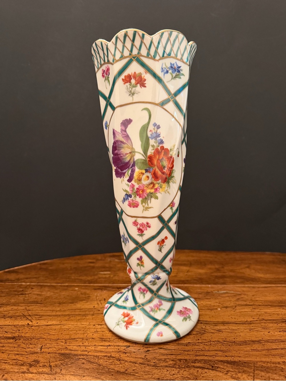 Vintage French Elios Peint Main Porcelain Hand Painted Vase